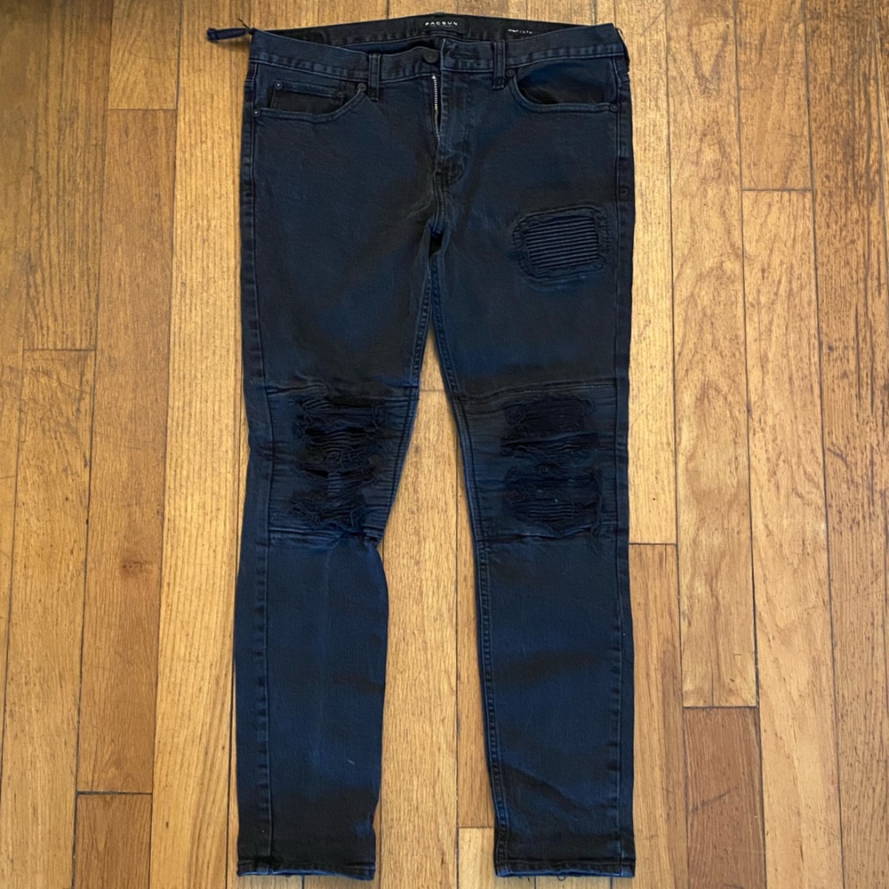 PACSUN BLACK SKINNY RIP-PATCH JEANS (32x30)
